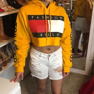 Fashion killa mustard crop hoodie